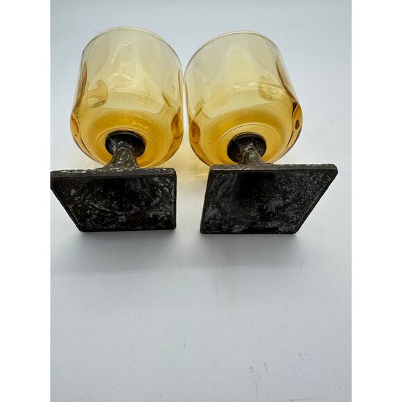 VTG Patina table votive candle set glass Thanksgiving Holiday party yellow amber - Picture 3 of 9